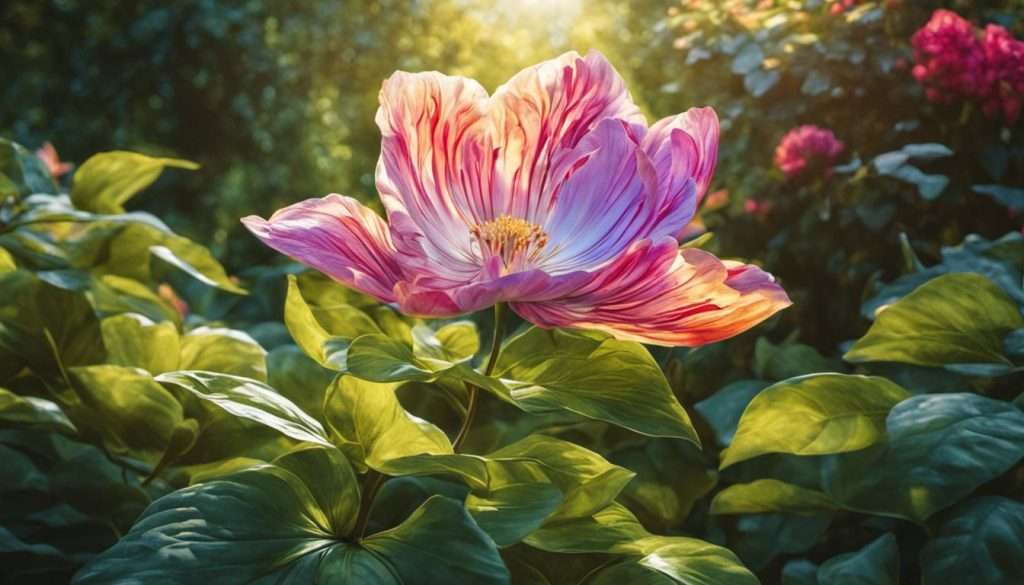 An image of a pink flower in a garden.