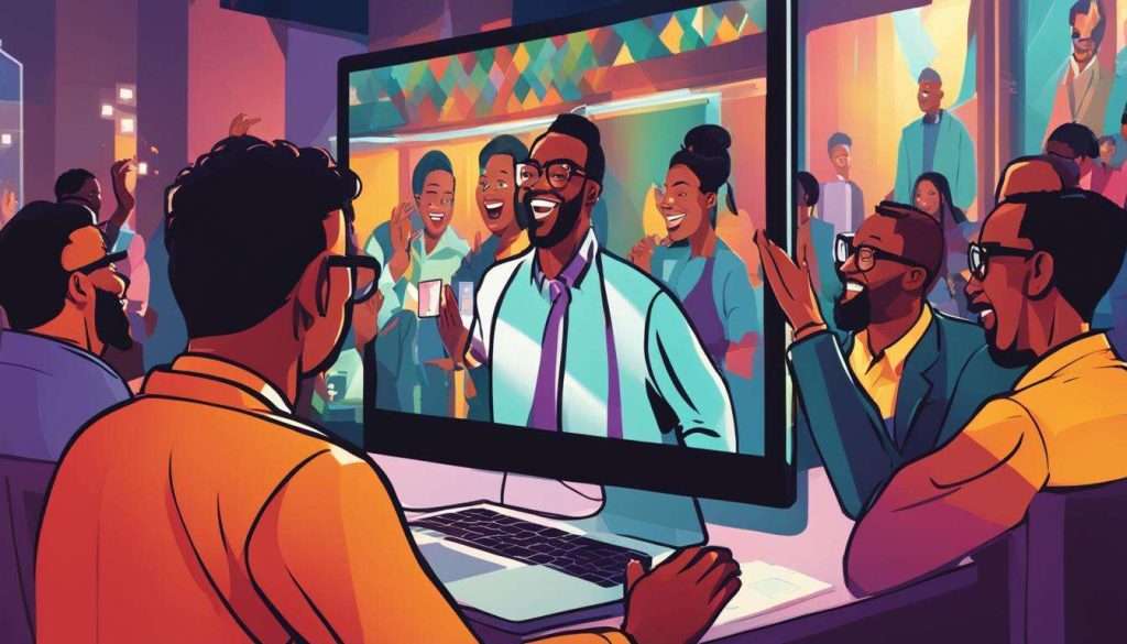 A group of people watching an Explainer Video on a computer.