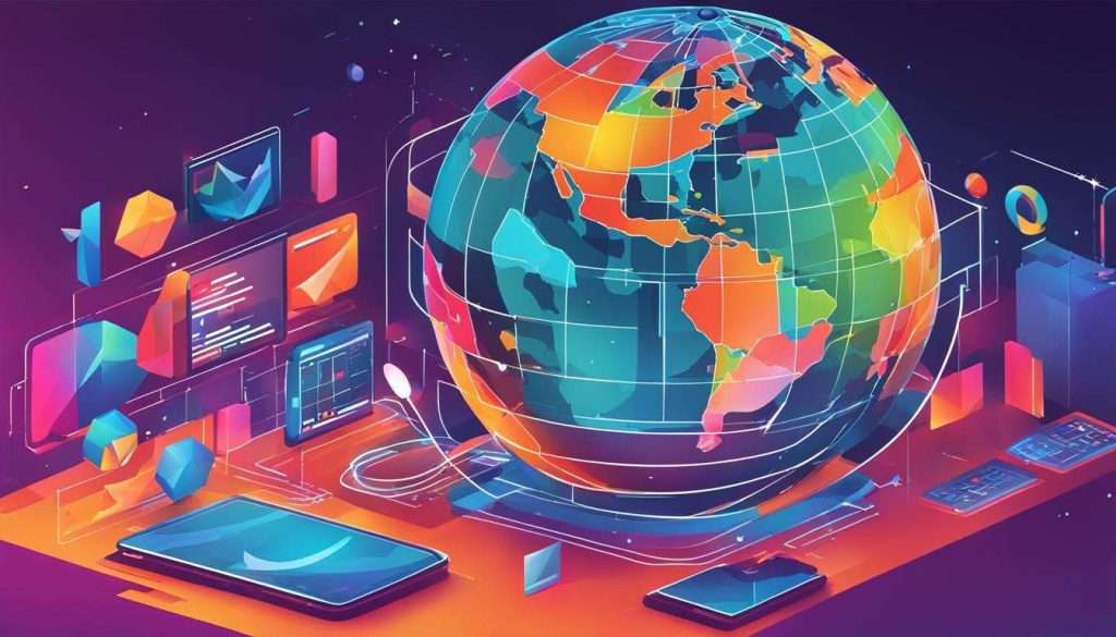 Isometric illustration of a globe surrounded by electronic devices for Explainer Videos.