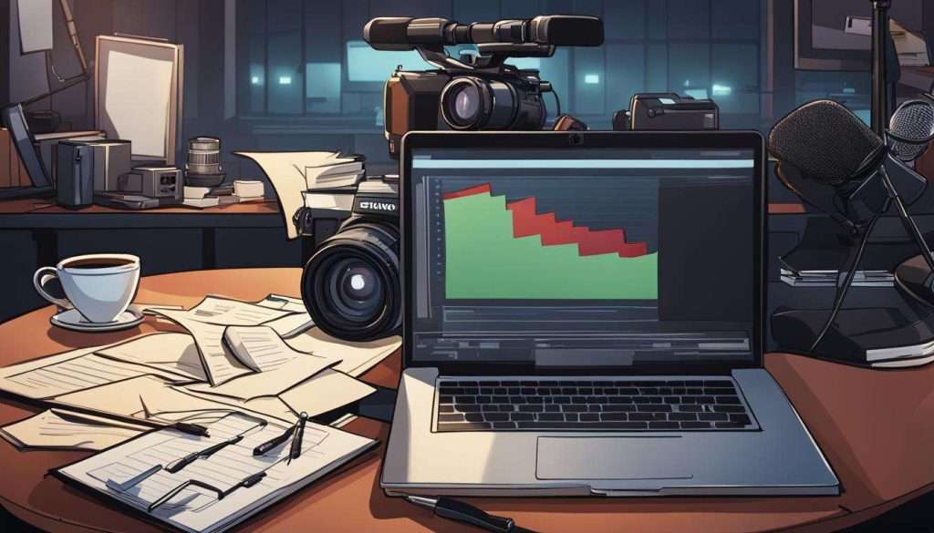 A laptop on a desk with a camera and other equipment, ideal for capturing professional Company Profile Videos.