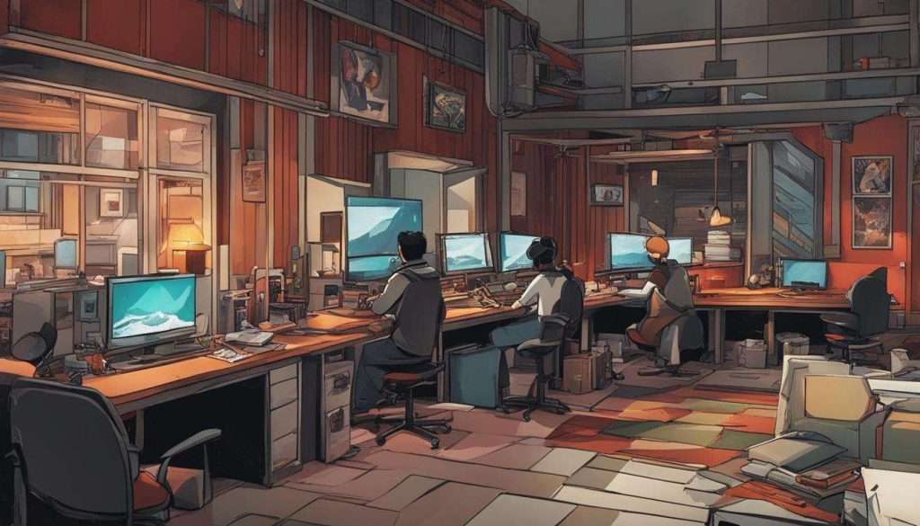 An illustration of people working at desks in a Company Profile Video.