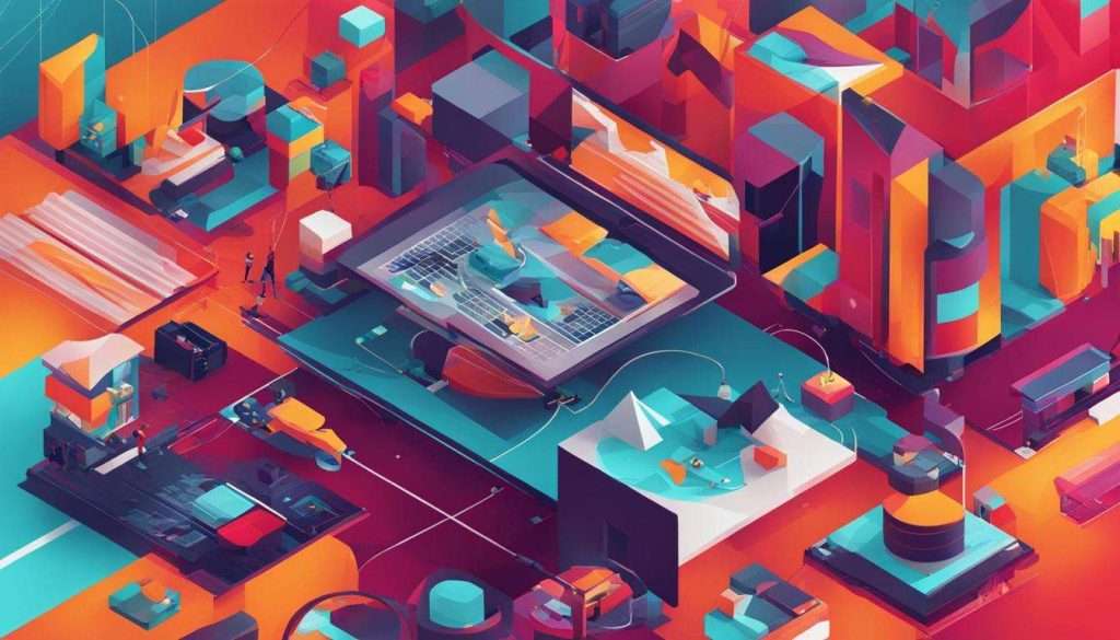 A vibrant motion graphics illustration of a city.