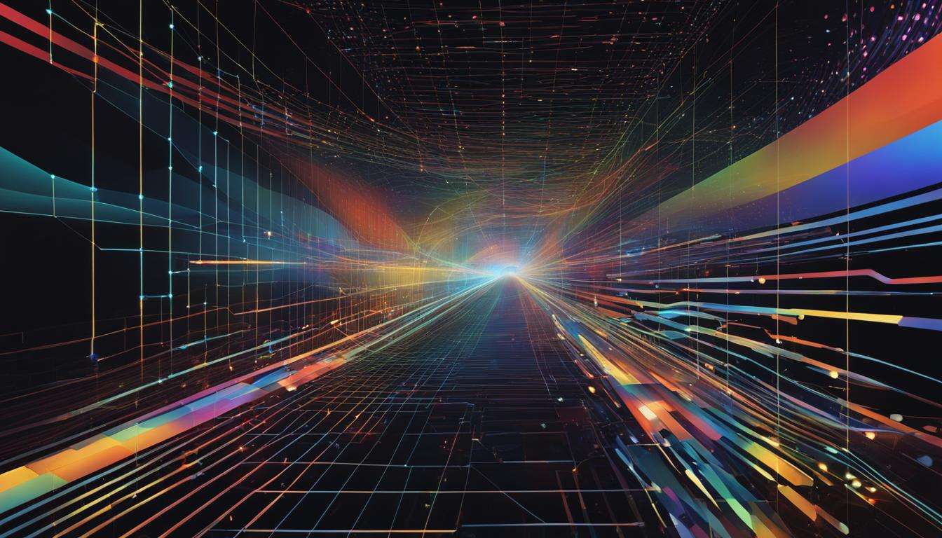An abstract image of a futuristic tunnel with video analytics.