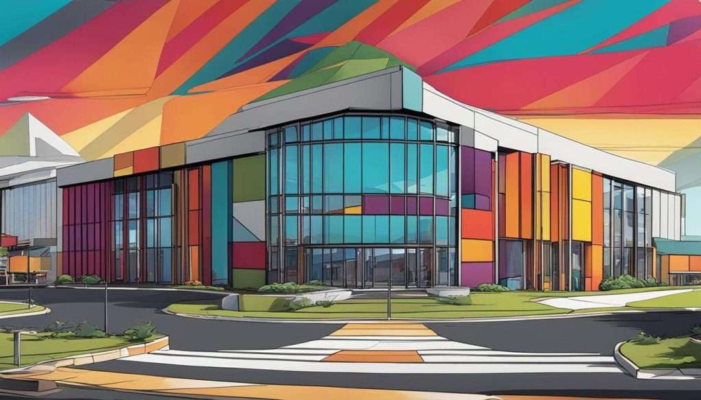 An illustration of a vibrant building created by production companies in South Africa.
