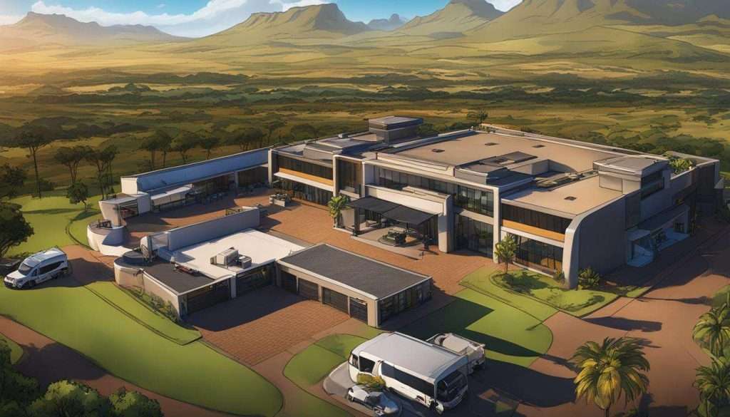 An aerial view of a house amidst the picturesque mountains.