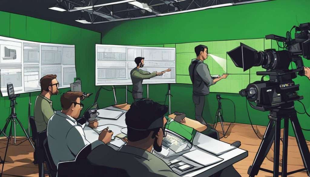 A group of people from video production agencies in a green room.