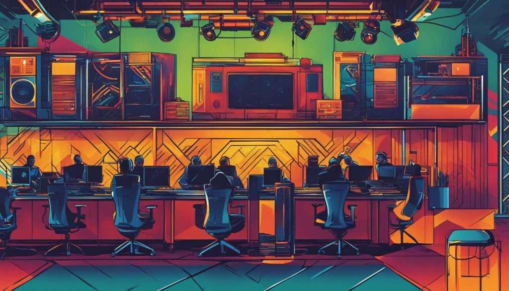 A vibrant illustration of a gaming room created by a talented SA production company.