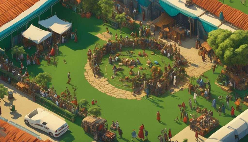 An aerial view of a crowd of people in a courtyard, perfectly captured by renowned South Africa production companies.