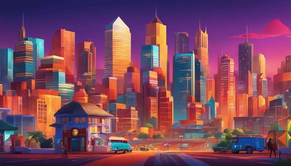 An illustration of a city at night in South Africa.